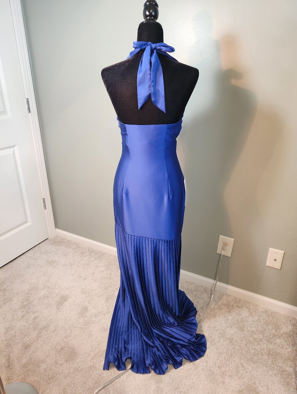 Elegant Blue Halter Pleated Evening Dress - AZAZIE Nayeli - Picture 7 of 15